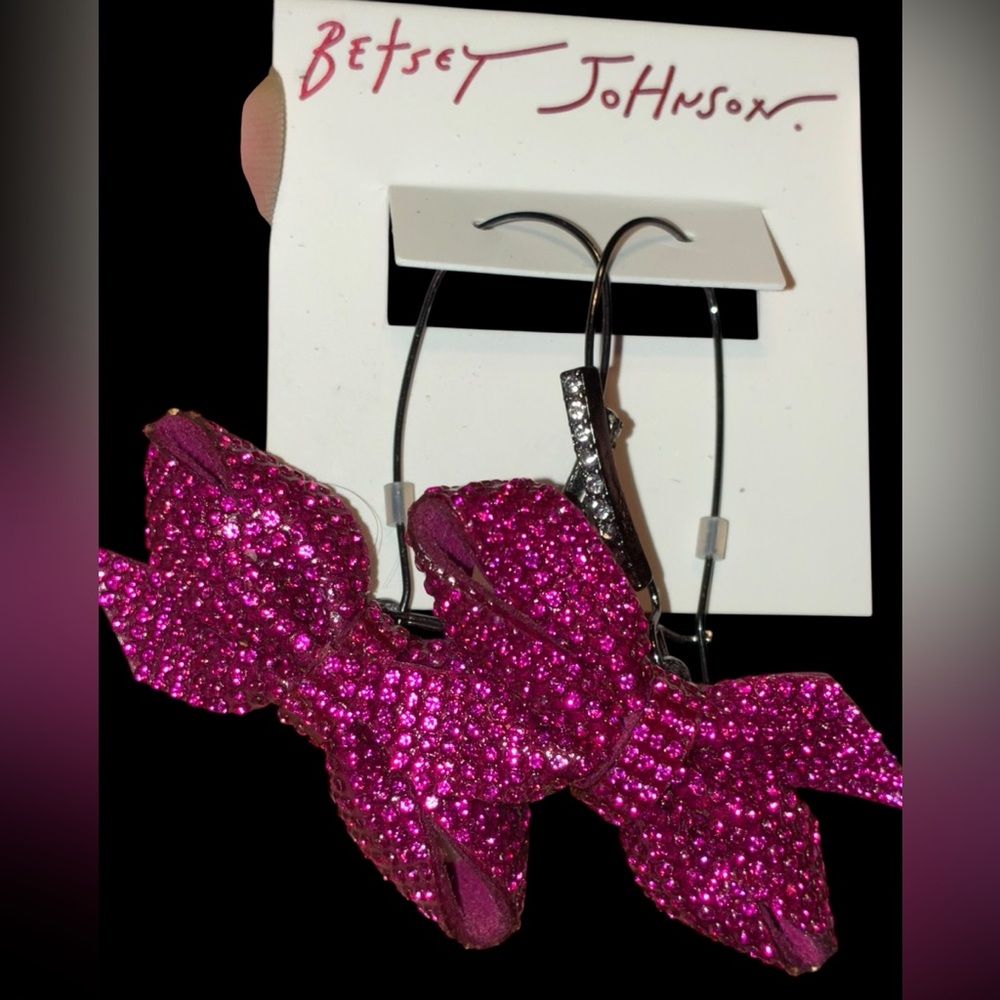 BETSEY JOHNSON SET Pink Pavé & Crystals Statement Bow Necklace & Earrings NWT - Picture 15 of 15